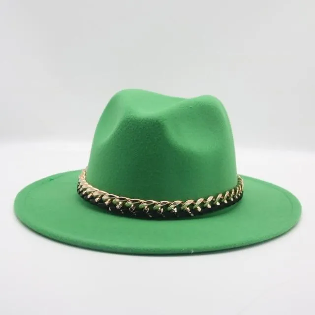 Fashionable Fedoras For Women Felted Chain Belt Casual Hats For Women