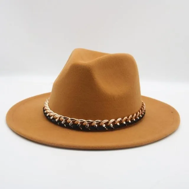 Fashionable Fedoras For Women Felted Chain Belt Casual Hats For Women