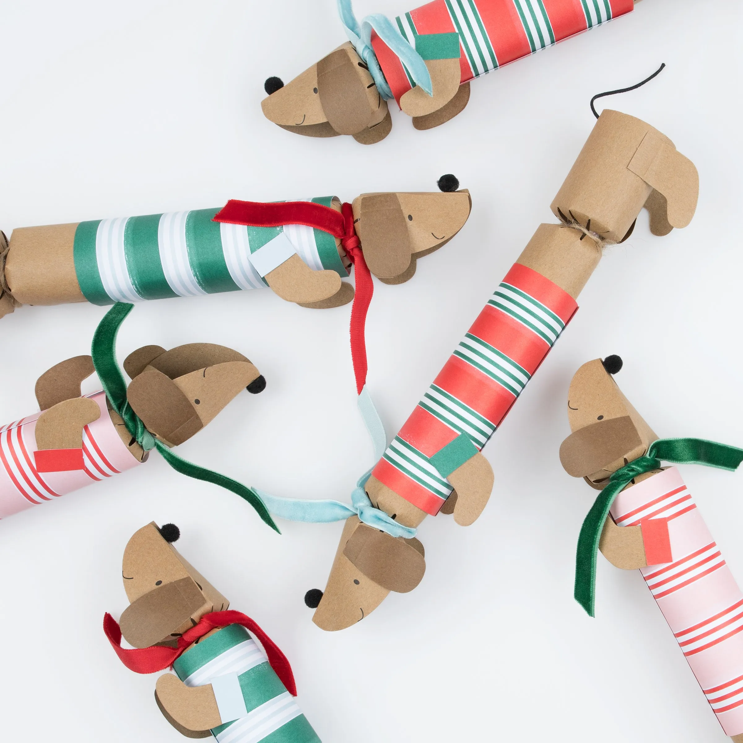 Festive Stripe Sausage Dog No-Snap Crackers (x 6)