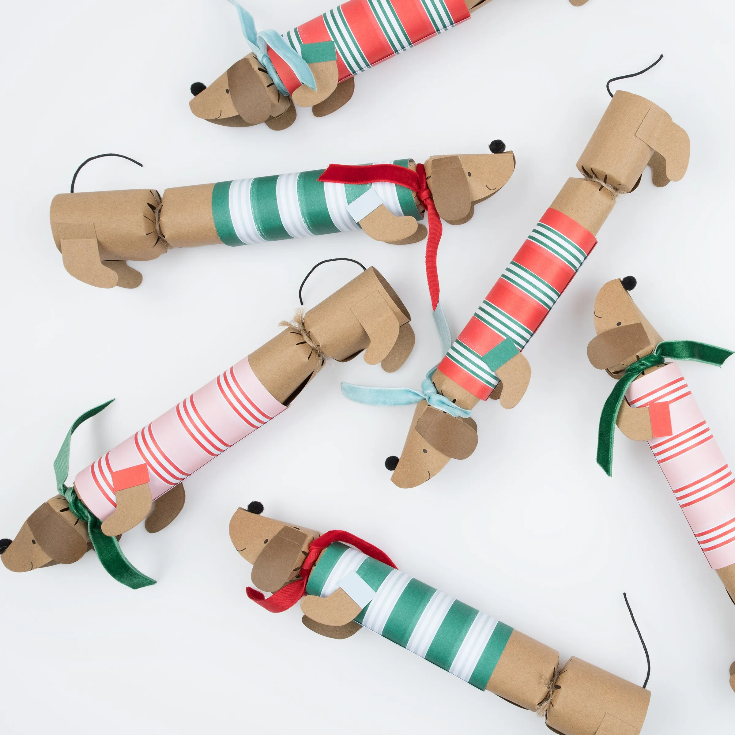 Festive Stripe Sausage Dog No-Snap Crackers (x 6)