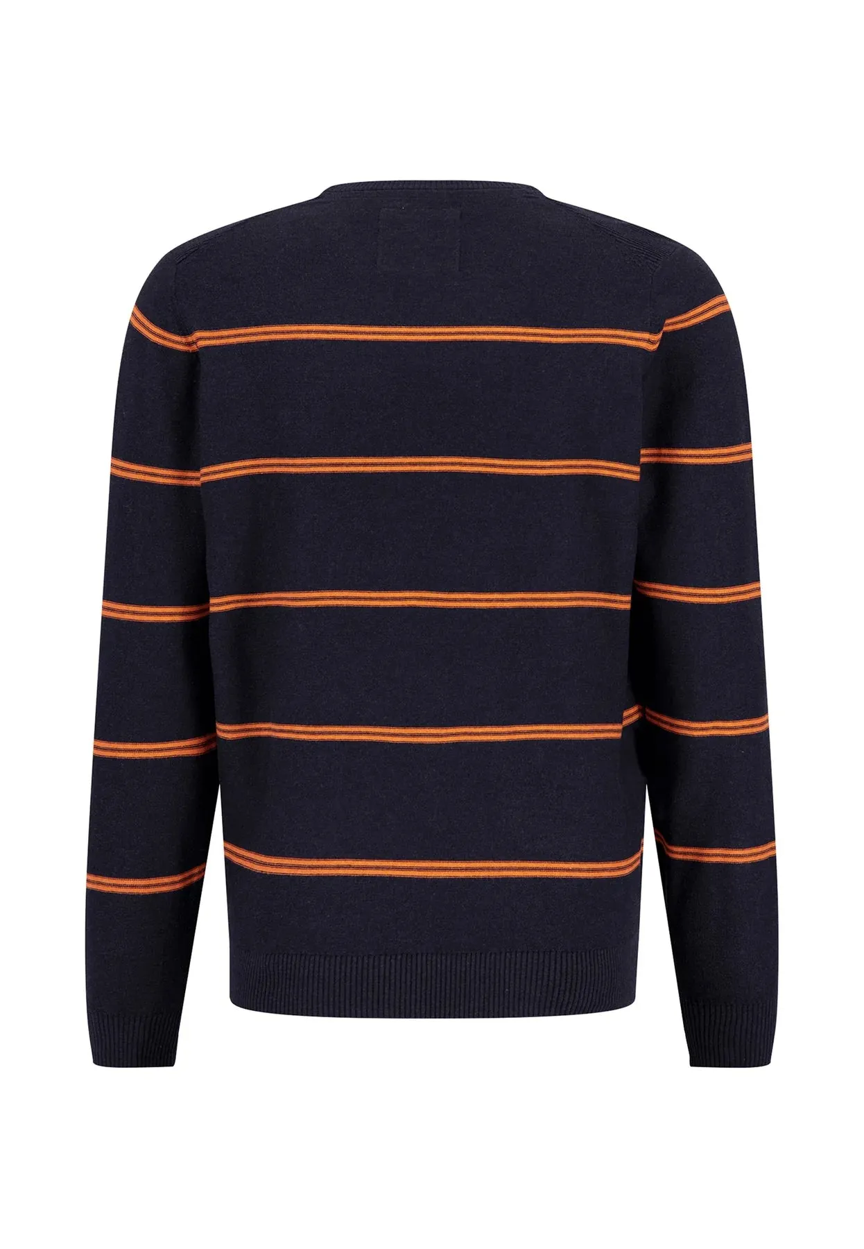 FYNCH HATTON Striped Cotton Jumper in Navy