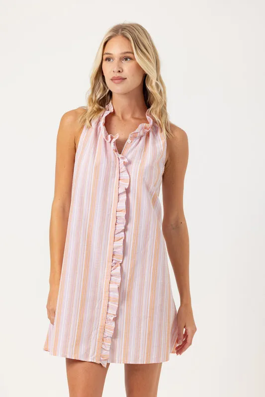 GAELLE RUFFLE DRESS - SARDINIA STRIPE