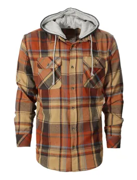 Gioberti Men's Khaki / Umber Removable Hoodie Plaid Checkered Flannel Button Down Shirt