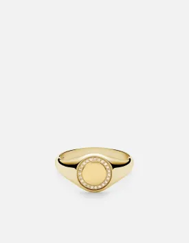 Halo Signet Ring, 14k Gold Pavé