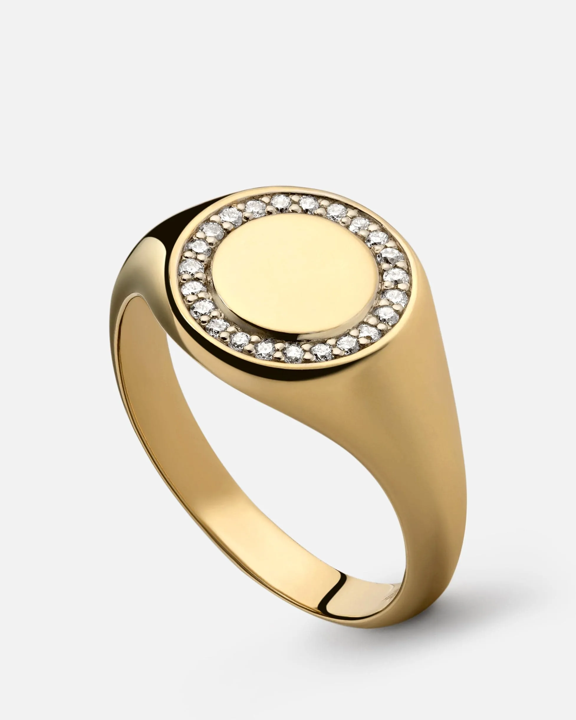 Halo Signet Ring, 14k Gold Pavé