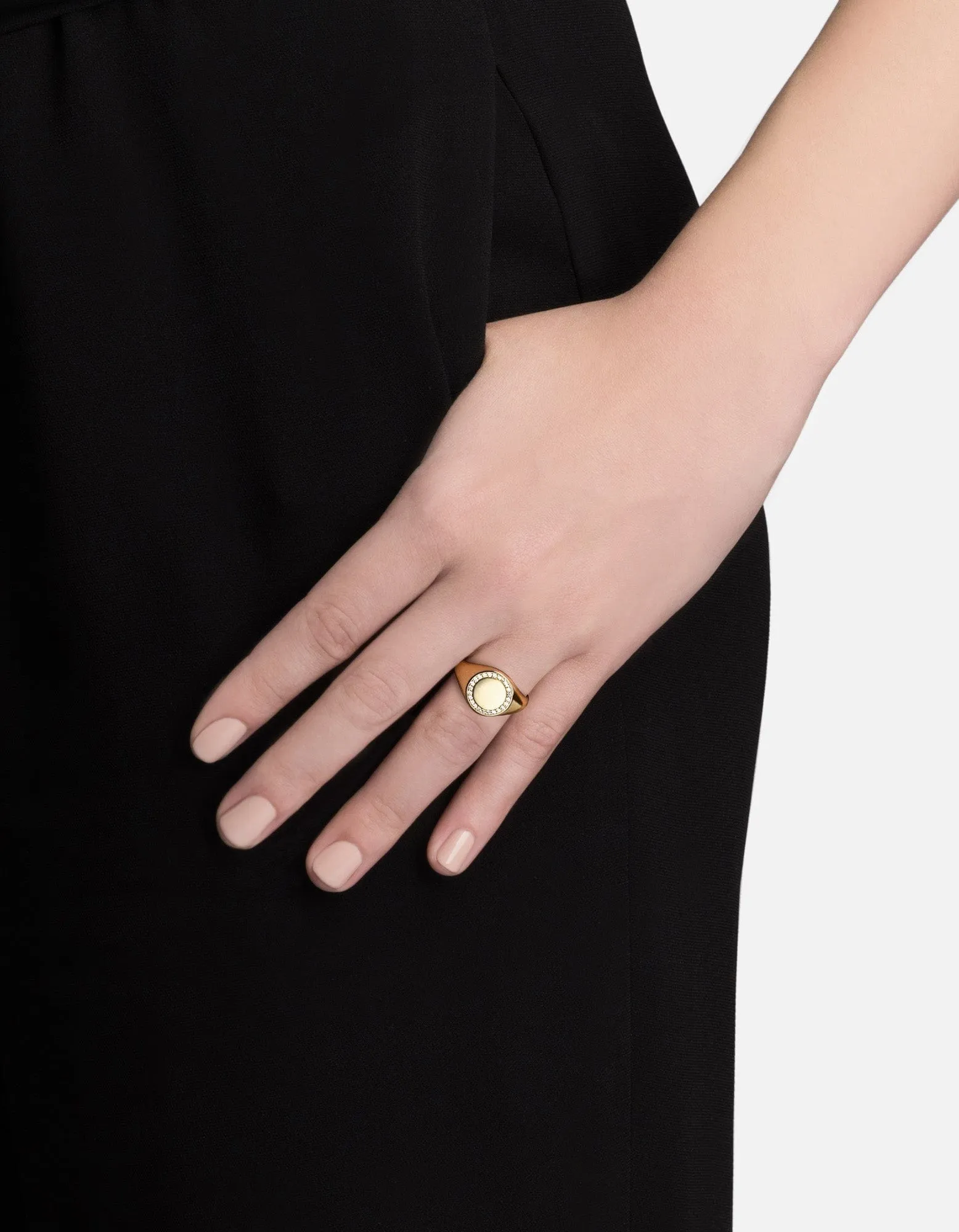 Halo Signet Ring, 14k Gold Pavé