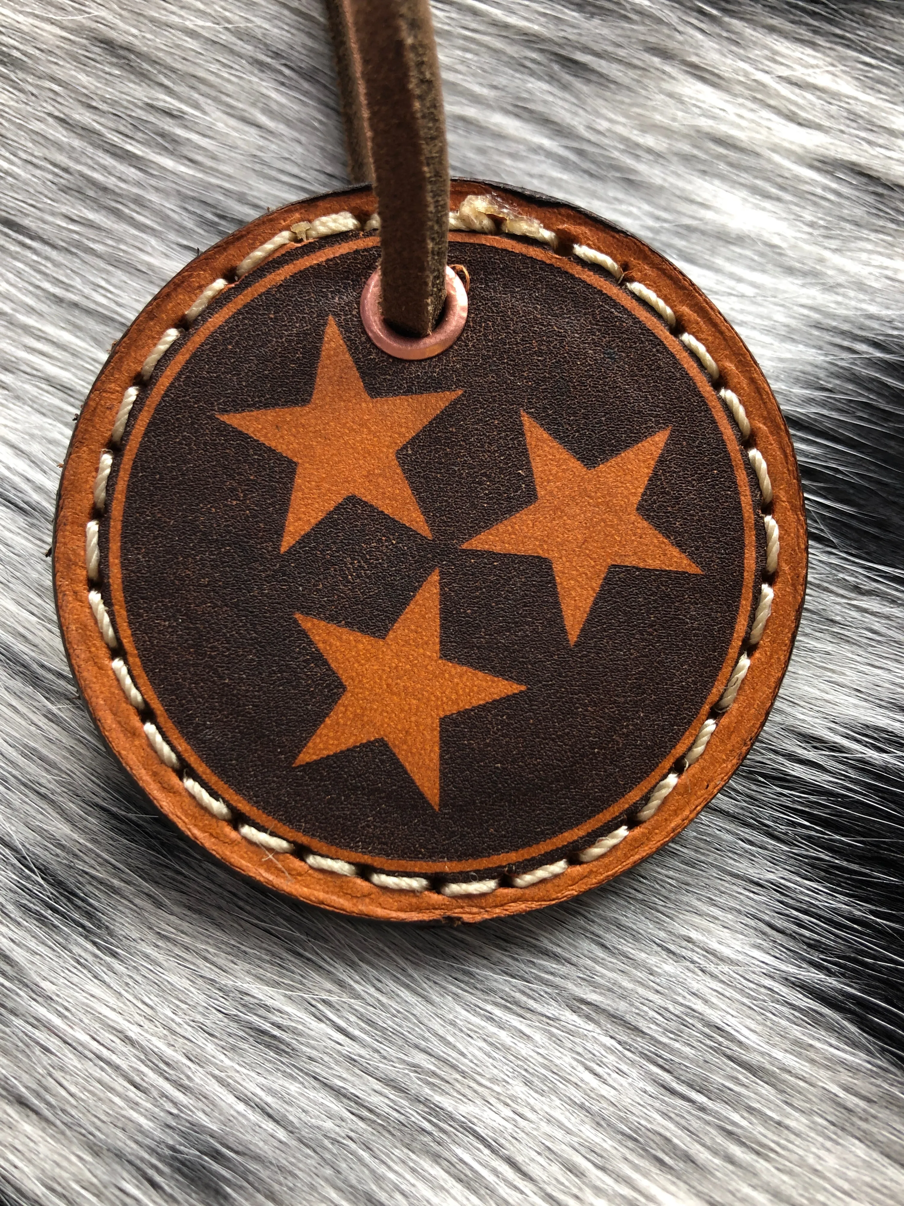 Handcrafted Tri Star Leather Keychain with Custom Engraving