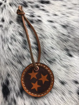 Handcrafted Tri Star Leather Keychain with Custom Engraving