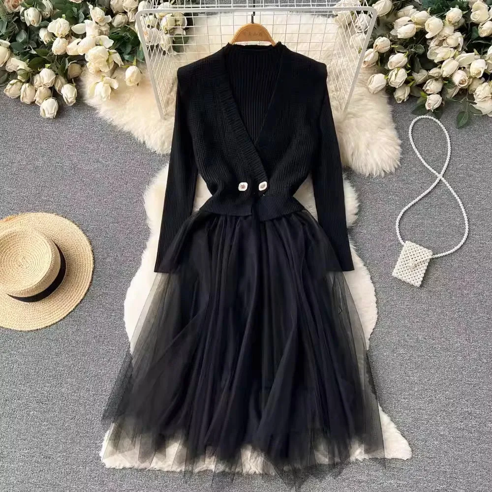 irregular long-sleeved knitted dress for women new long-sleeved sweater dress    S4500