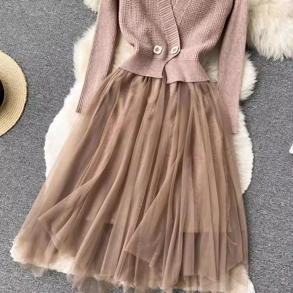 irregular long-sleeved knitted dress for women new long-sleeved sweater dress    S4500