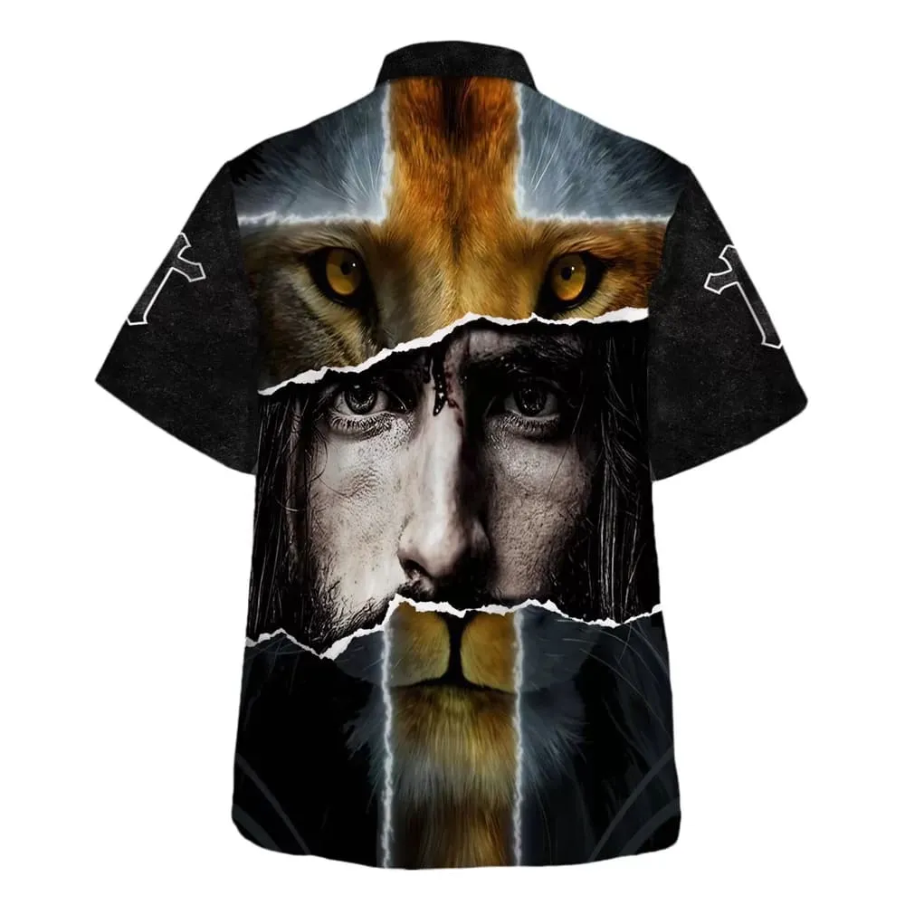 Jesus Lion Cross For Men Hawaiian Shirts For Men - Christian Hawaiian Shirt - Hawaiian Summer Shirts