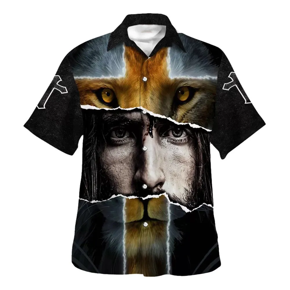 Jesus Lion Cross For Men Hawaiian Shirts For Men - Christian Hawaiian Shirt - Hawaiian Summer Shirts