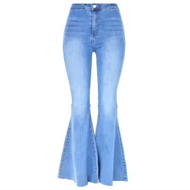 KittenAlarm - High Quality Women retro high waist jeans spring autumn stretch wash thin wide leg pants flared denim trousers female J034