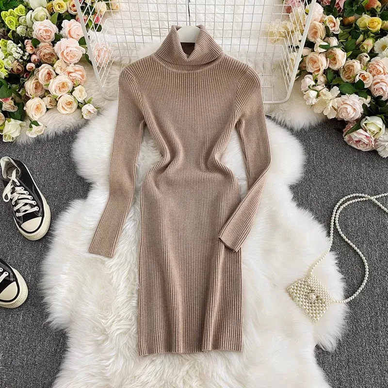 Knitted Dress Sweater Dress with Long Sleeves     S4105