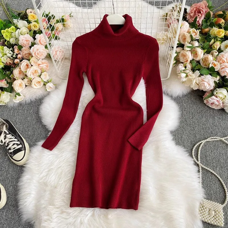 Knitted Dress Sweater Dress with Long Sleeves     S4105