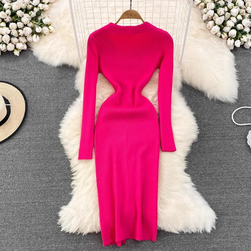 Long Sleeve Knitted Dress      S4257