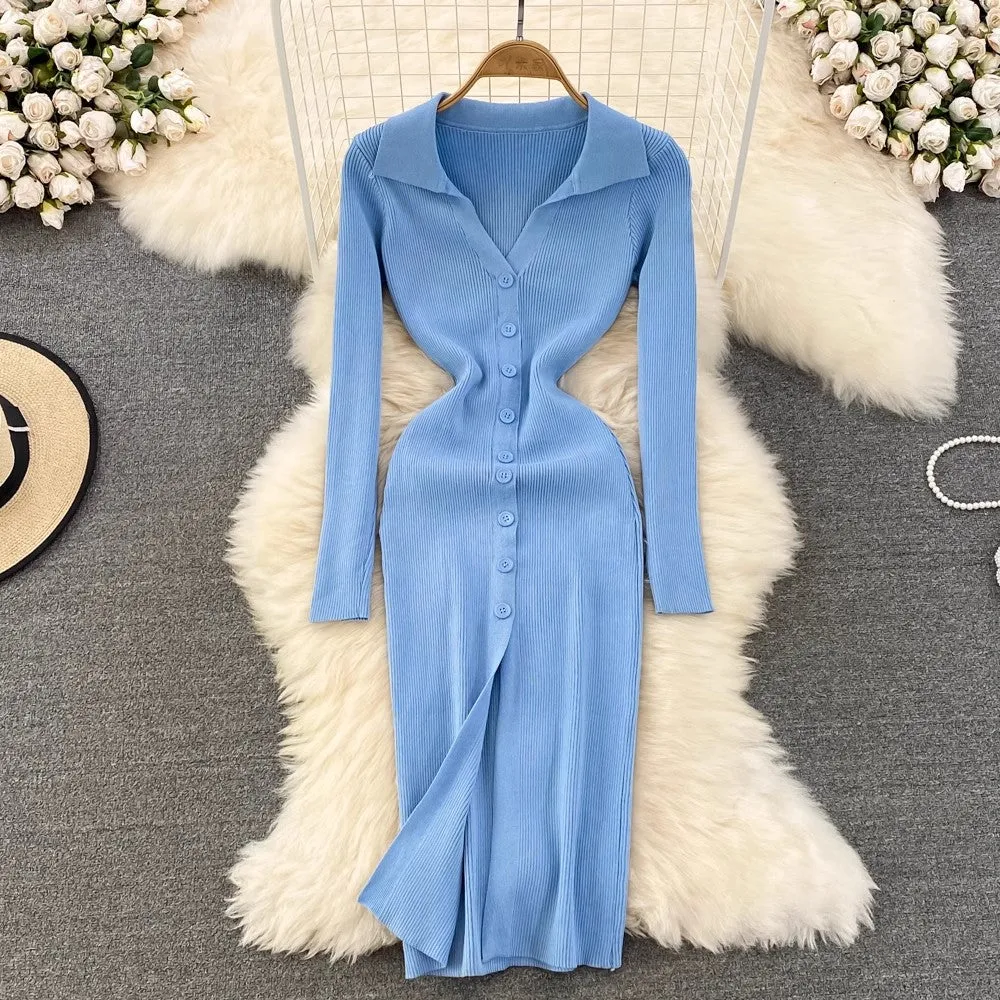 Long Sleeve Knitted Dress      S4257