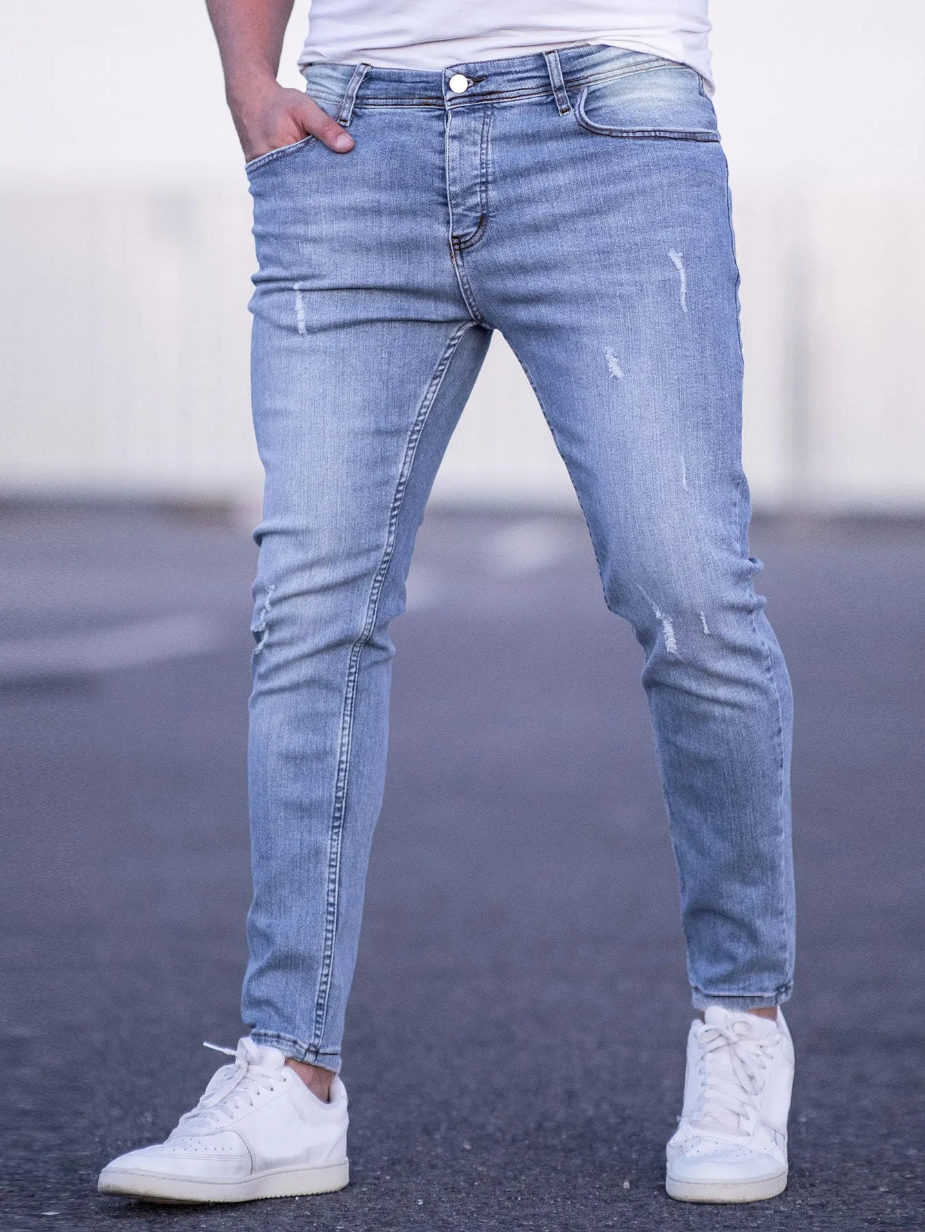 Manfinity Homme Men Bleach Wash Cat Scratch Skinny Jeans