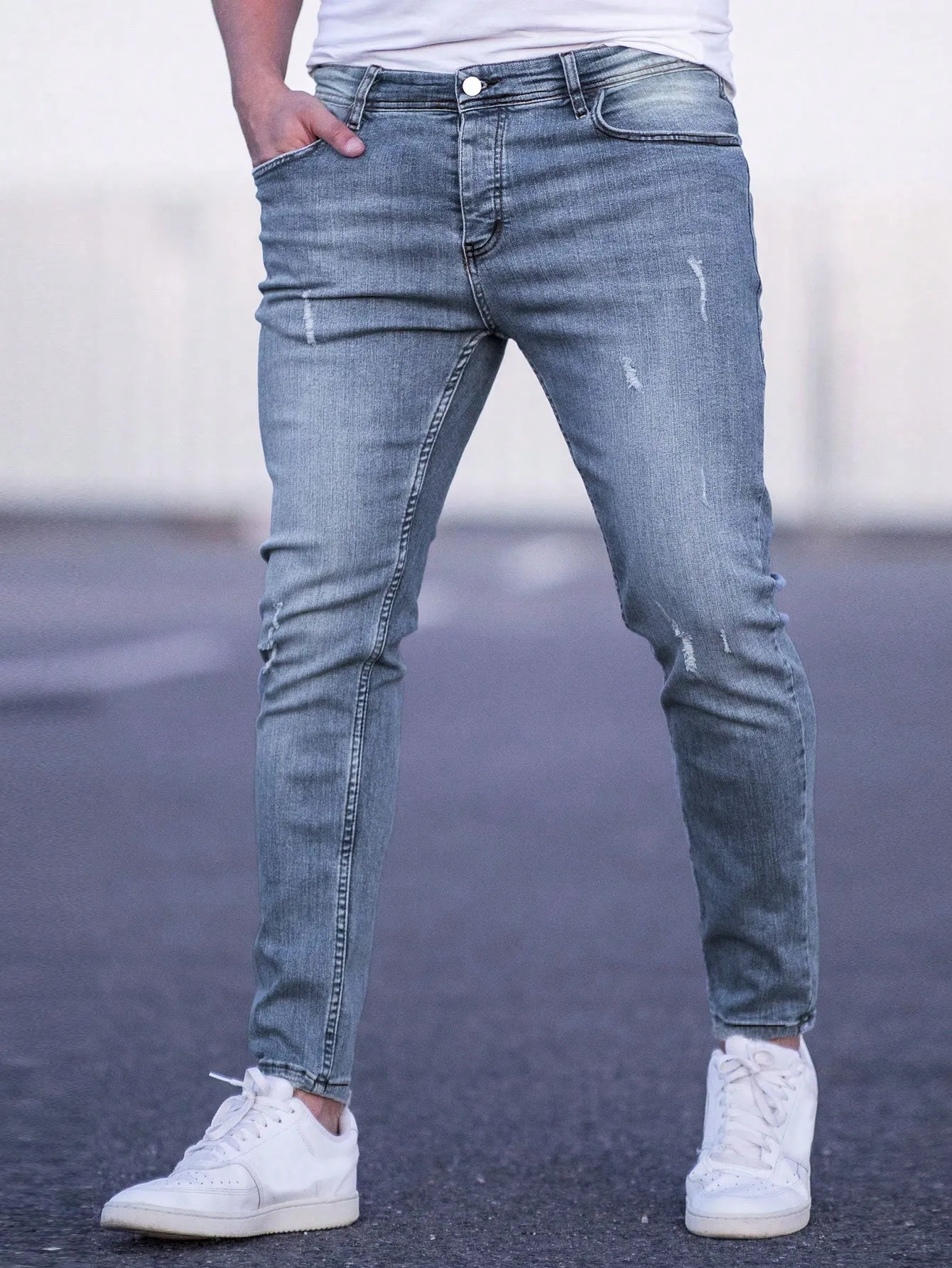 Manfinity Homme Men Bleach Wash Cat Scratch Skinny Jeans