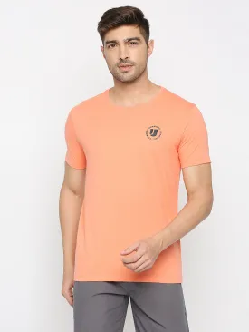 Men Premium Peach Cotton Round Neck Plain Tshirt- Underjeans By Spykar