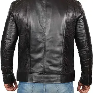 Men's Black Cafe Racer Leather Jacket