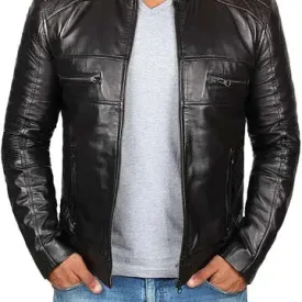 Men's Black Cafe Racer Leather Jacket