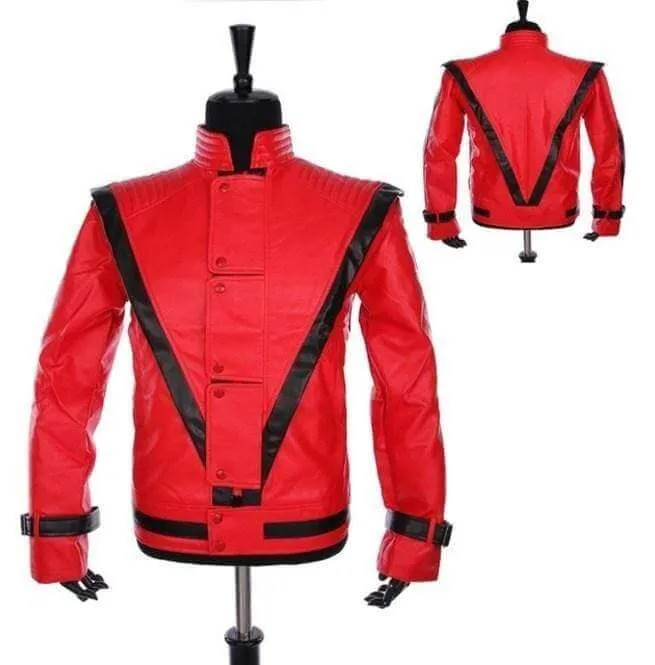 Men's Celebrities Red Thriller Premium Michael Jackson Leather Jacket