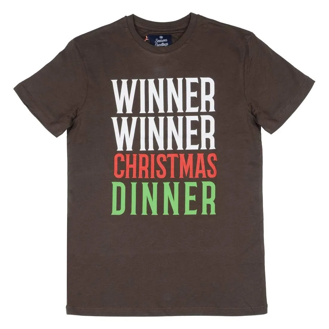 Mens Christmas T-Shirt Winner Dinner Fun Brown Xmas Top