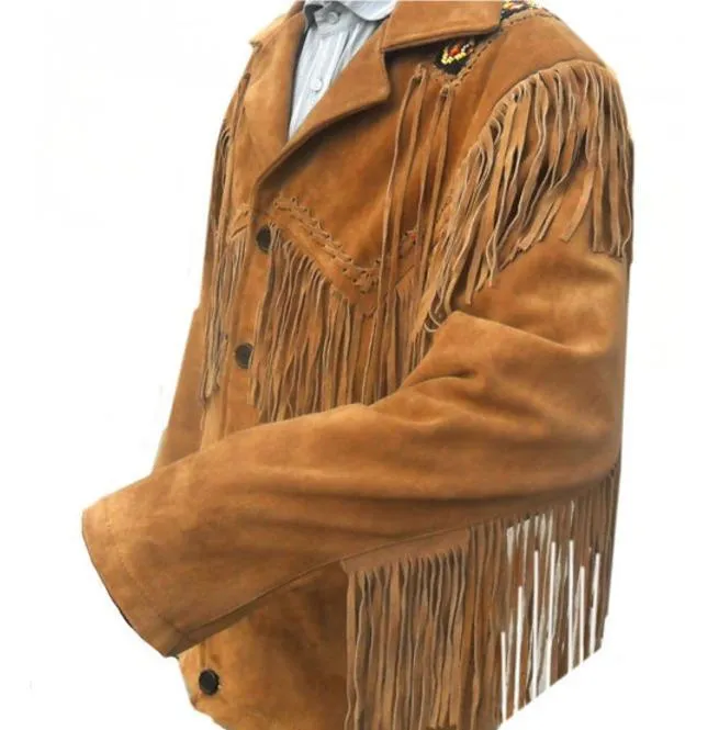 Men's Tan Suede Leather Jacket, Cowboy Jacket