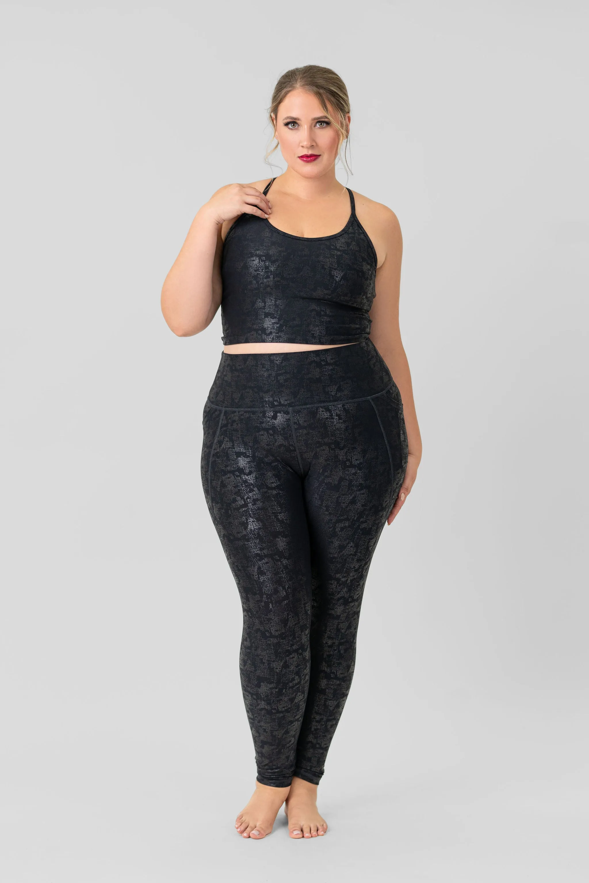 METALLIC FOIL HIGHWAISTED LEGGINGS W/SIDE POCKETS