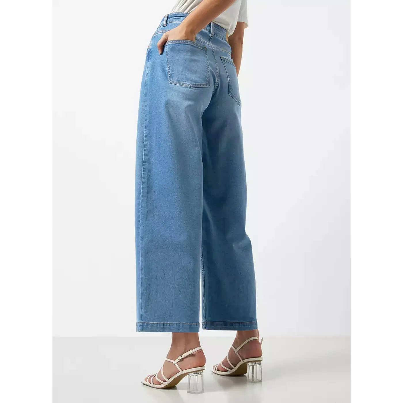 Mid Blue High Rise Wide Leg Culotte Jeans