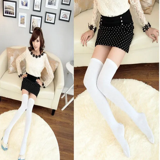 New 1 Pair Sexy Cotton Over The Knee Socks Thigh High Stocking Thinner Jecksion #LSN