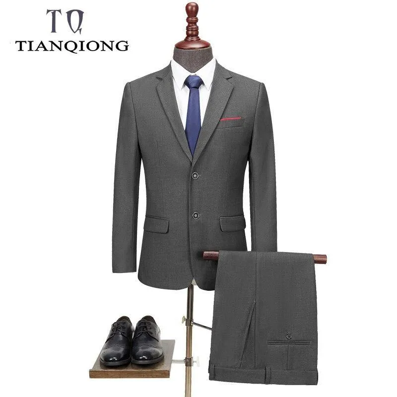 New Men 's Suit Two -piece Black Navy Suits Men 2019 Brand Slim Fit Groom Wedding Suit Korean Jacket Pants Trousers