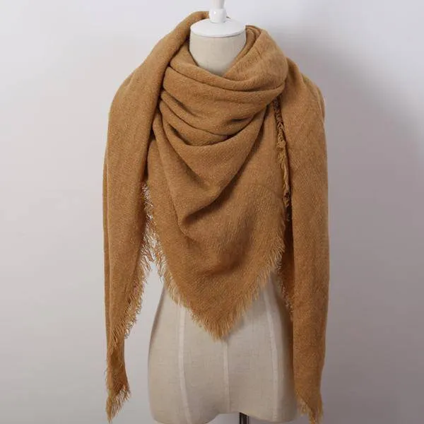 Oversize Solid Color Winter Square Scarf, XL Women Blankets,  Luxury Shawl 140cm x 140cm