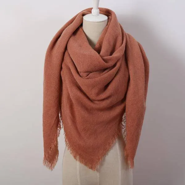 Oversize Solid Color Winter Square Scarf, XL Women Blankets,  Luxury Shawl 140cm x 140cm