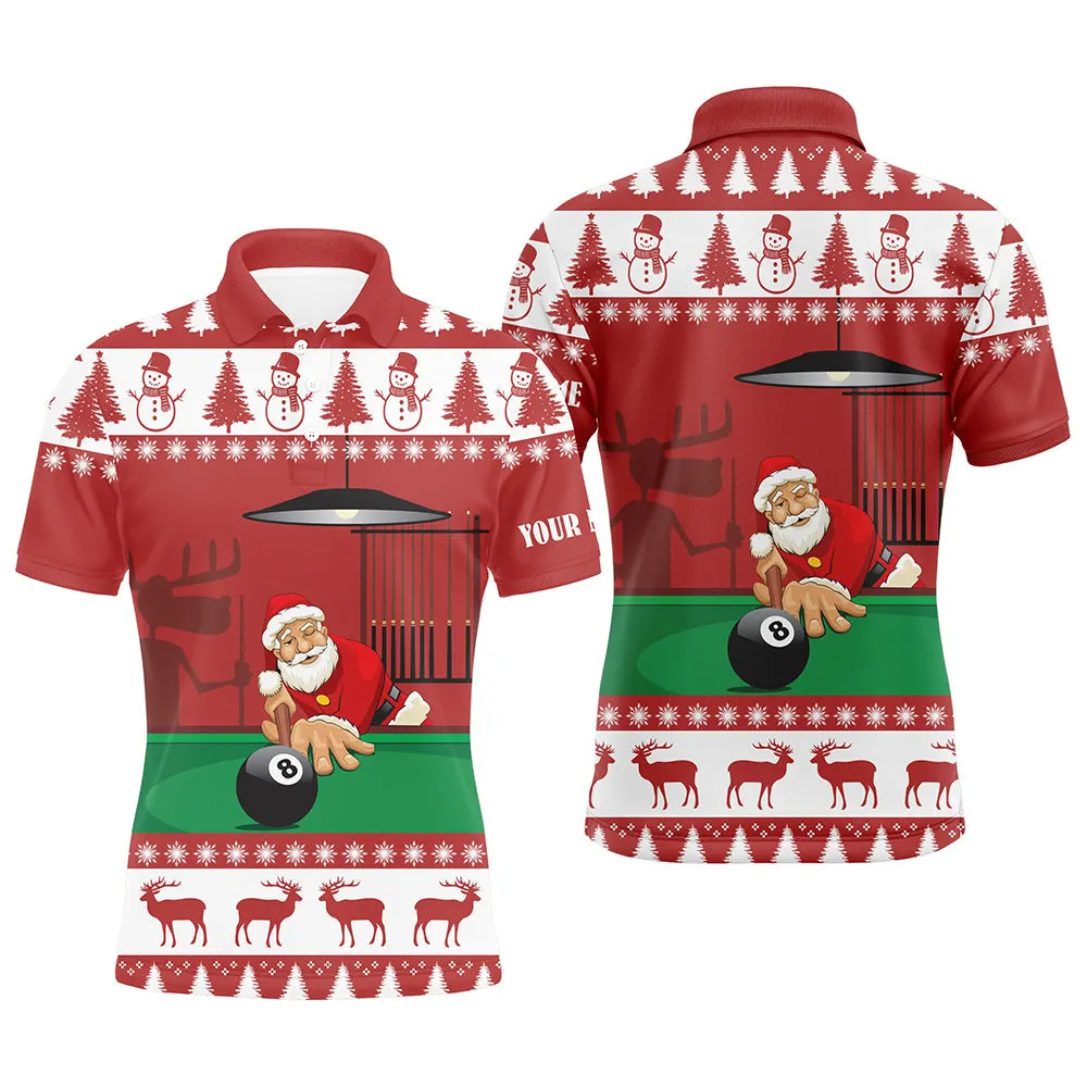 Personalized 3D Billiard Santa Claus Playing Pool Polo Shirts, Gift for Billiard Player