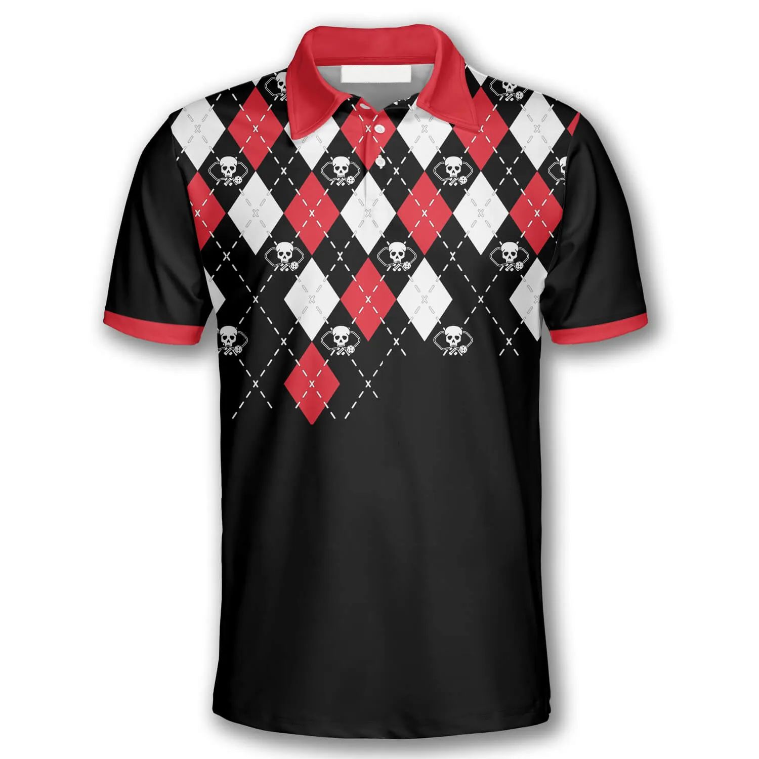 Personalized Skull Argyle Pattern Custom Pickleball Polo Shirts for Men