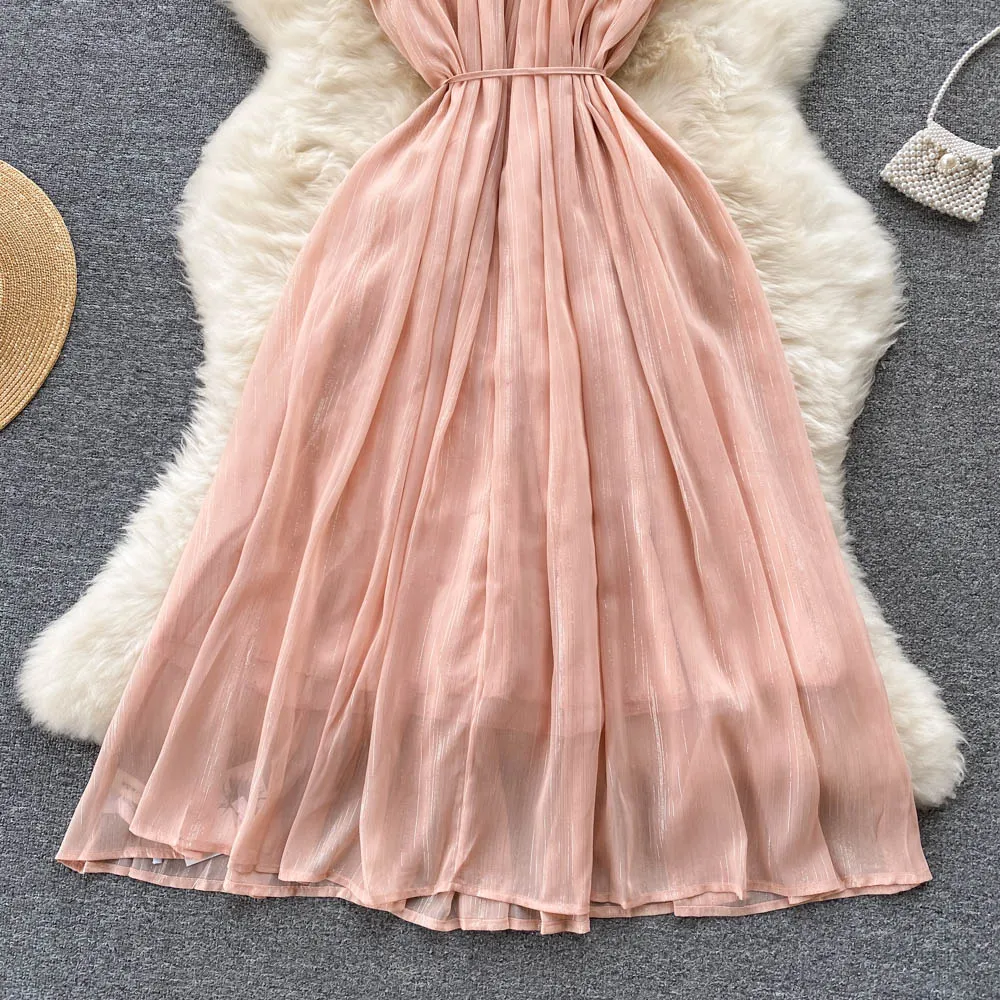 Pink A line short dress fashion dress     S157