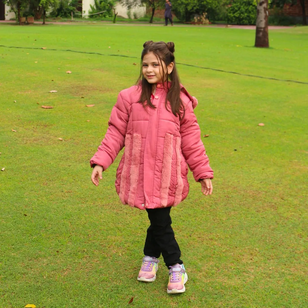 Pink fur stripe puffer jacket