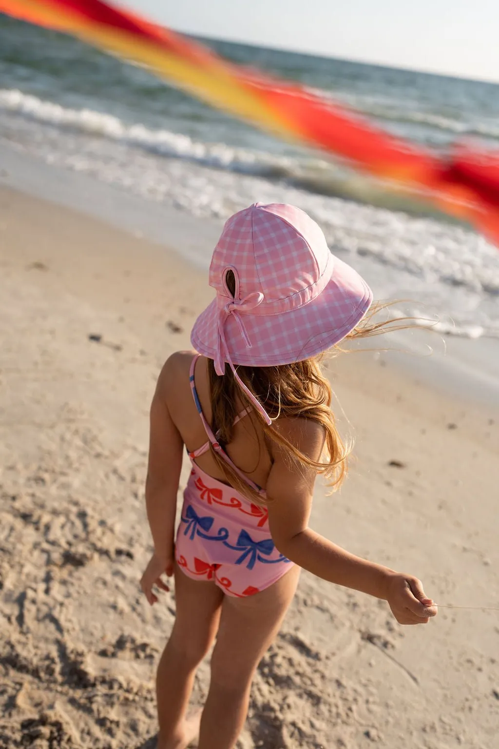 Pink Gingham Wide Brim Swim Hat