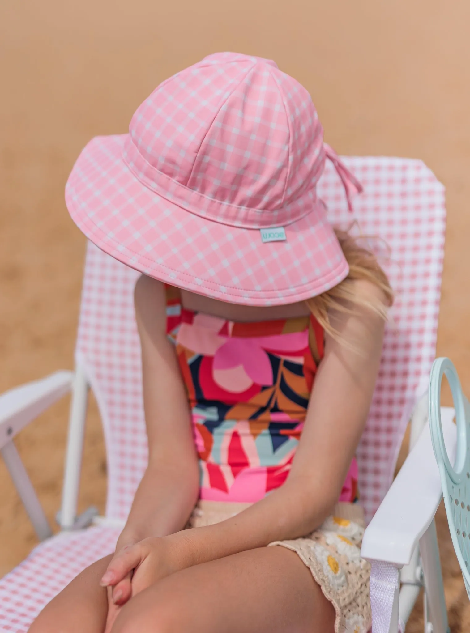 Pink Gingham Wide Brim Swim Hat