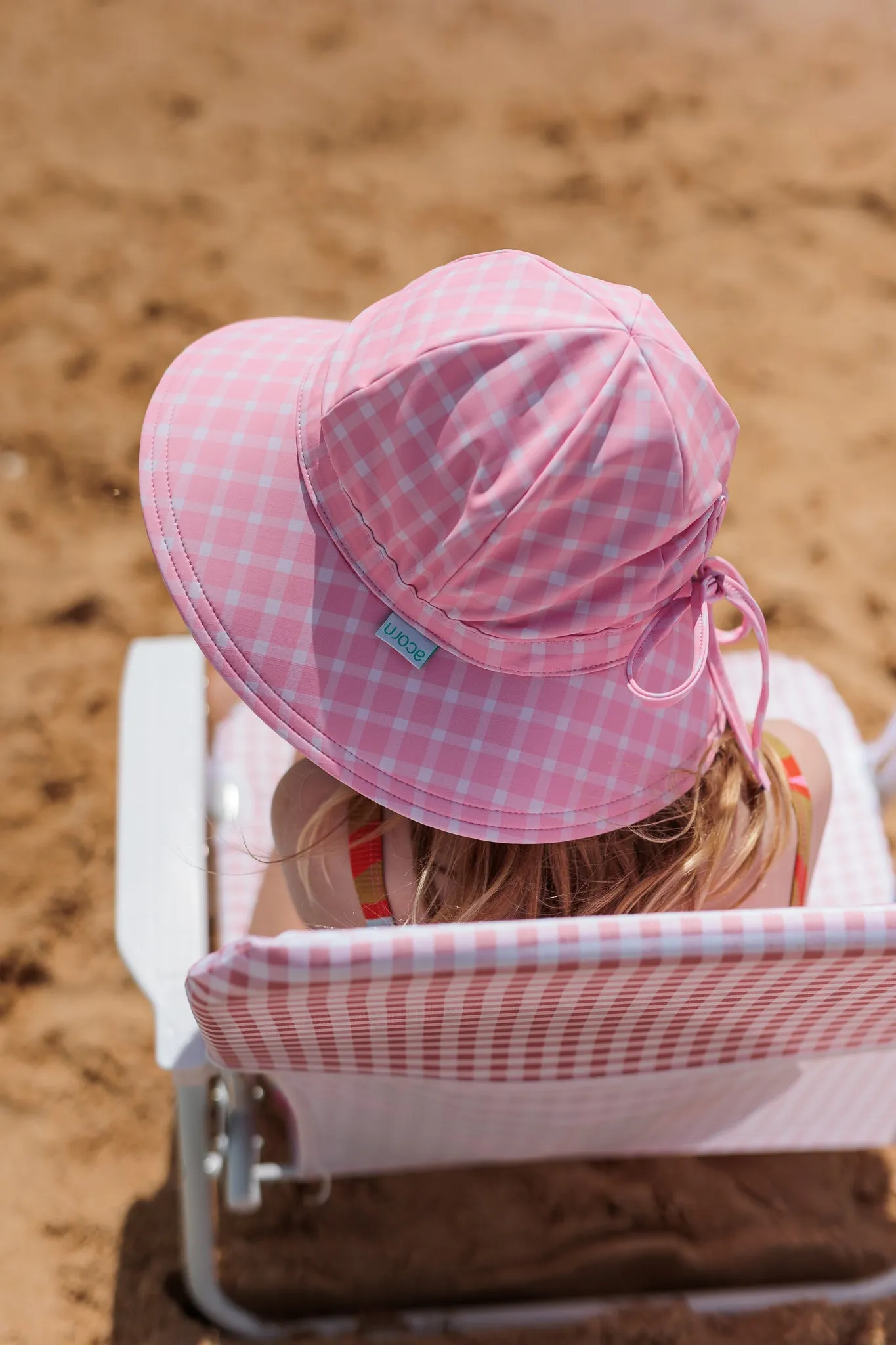 Pink Gingham Wide Brim Swim Hat