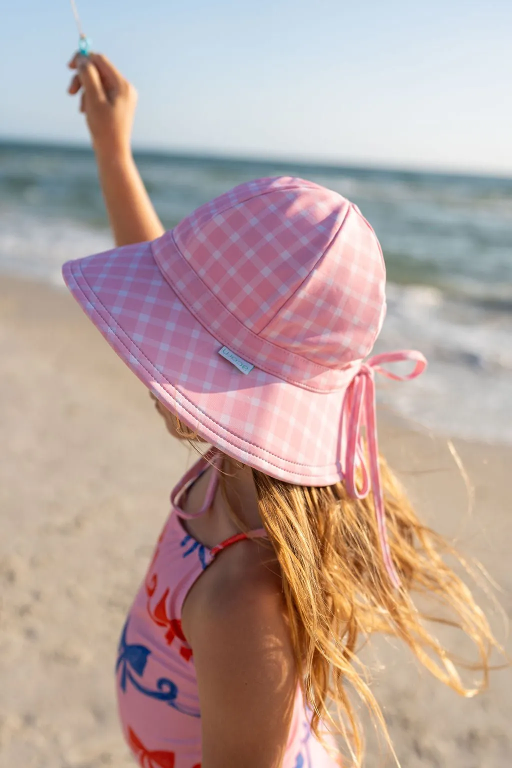 Pink Gingham Wide Brim Swim Hat