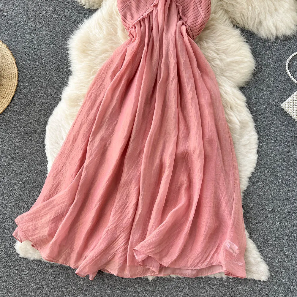 Pink v neck short dress A line fashion dress     S367