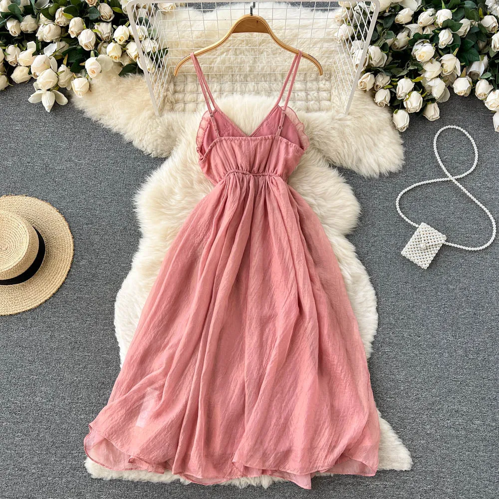 Pink v neck short dress A line fashion dress     S367