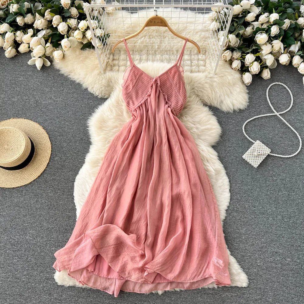 Pink v neck short dress A line fashion dress     S367