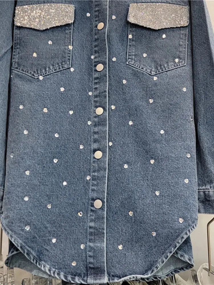 Pre Order:  Diamond Pocket Long Sleeve Loose Denim Shirt