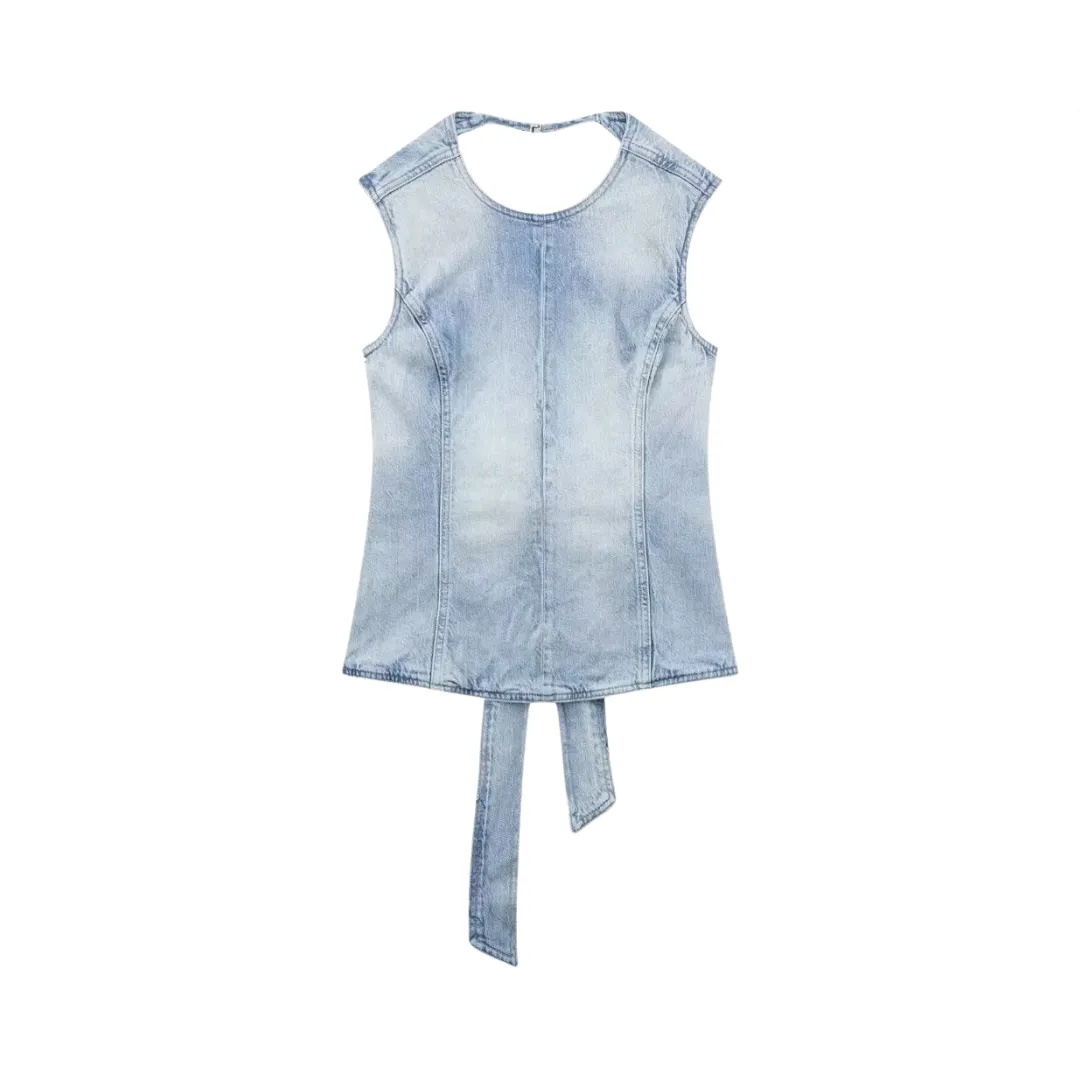 Pre Order:  Vintage Backless Lace Up Denim Vest