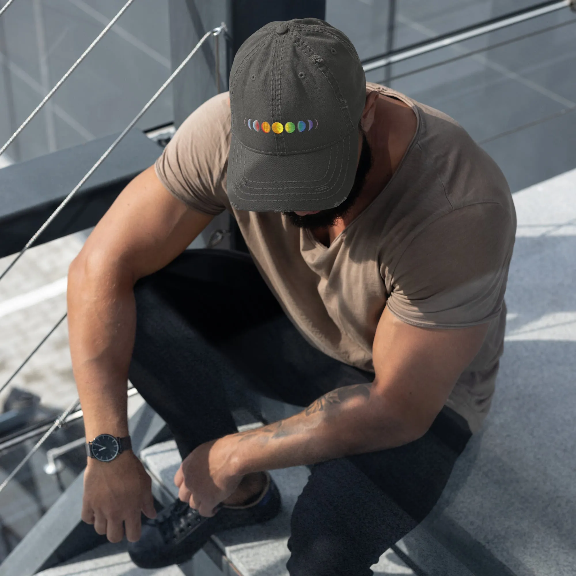 Rainbow Moons Distressed Cap