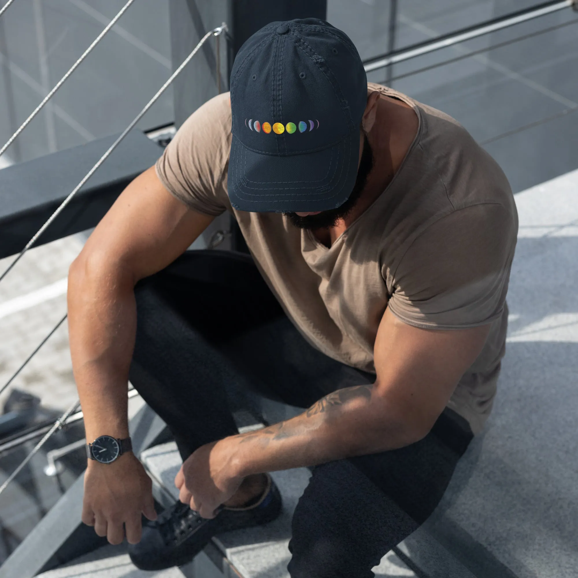 Rainbow Moons Distressed Cap